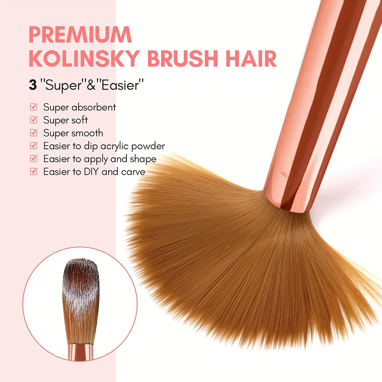 3pcs Kolinsky Acrylic Nail Bru - Chisel Set Wood reseña y precio