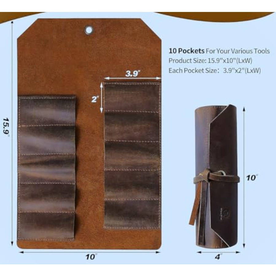 Leather Tool Roll Pouch 10 Slo - Tools For Woodworking Workshop reseña y precio
